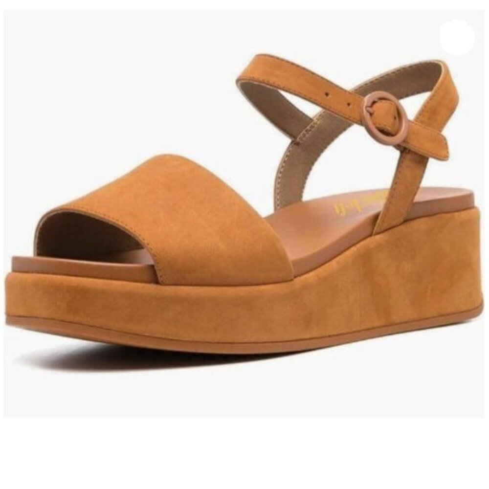 miss left Women Platform Open Round Toe Sandals SlingBack Low Heel  Brown